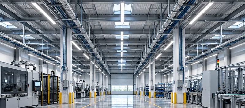 Capannone industriale illuminato (immagine illustrativa)
