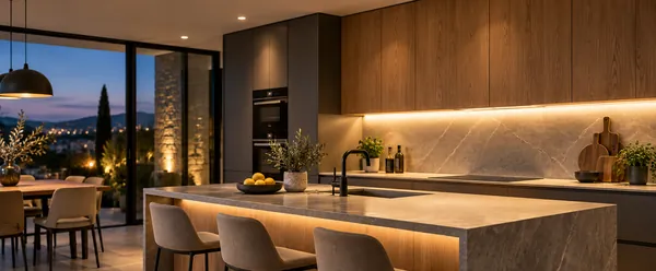 Cucina con luci LED sotto i pensili (immagine illustrativa)