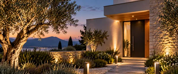 Giardino e ingresso illuminati con LED (immagine illustrativa)