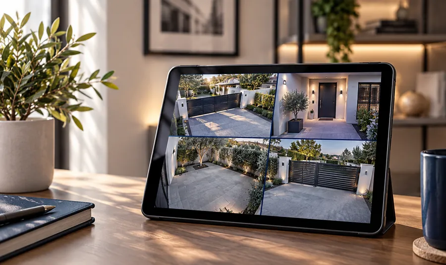 Riprese delle telecamere viste da remoto su un tablet (immagine illustrativa)